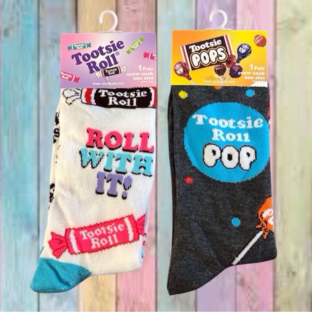 Tootsie Roll & Pop Logo Graphic 2 Pair Crew Unisex Socks